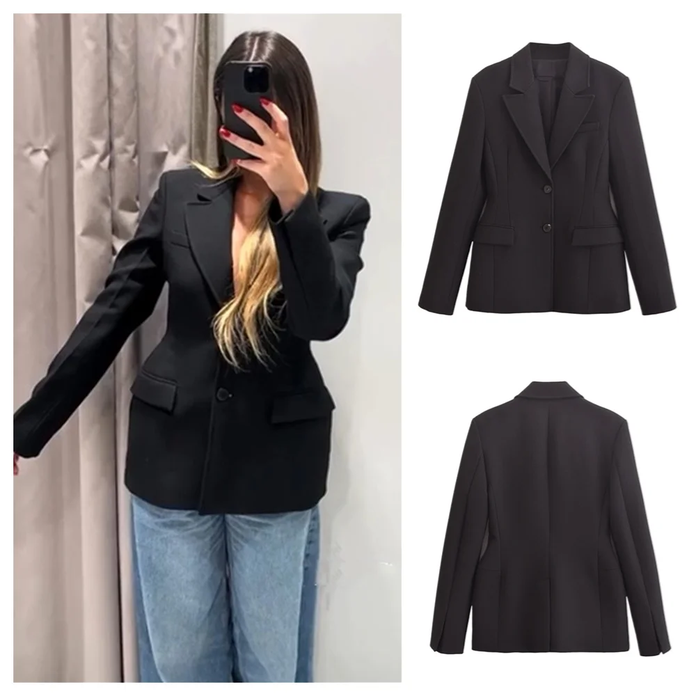 PB&ZA2024 autumn new women's clothing style slim fit loose versatile shoulder pad lapel simple suit jacket