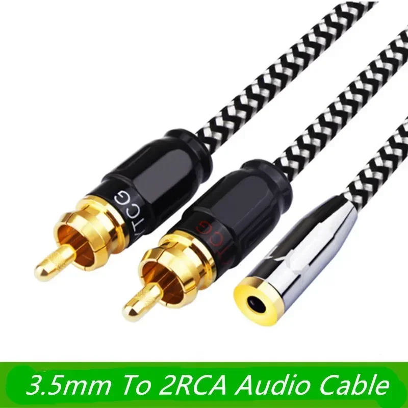 Jack 3.5mm 2 RCA kabel głośnikowy 3.5 żeński do 2RCA męski Splitter Aux kabel Audio do TV PC wzmacniacze DVD przewód głośnikowy VCD