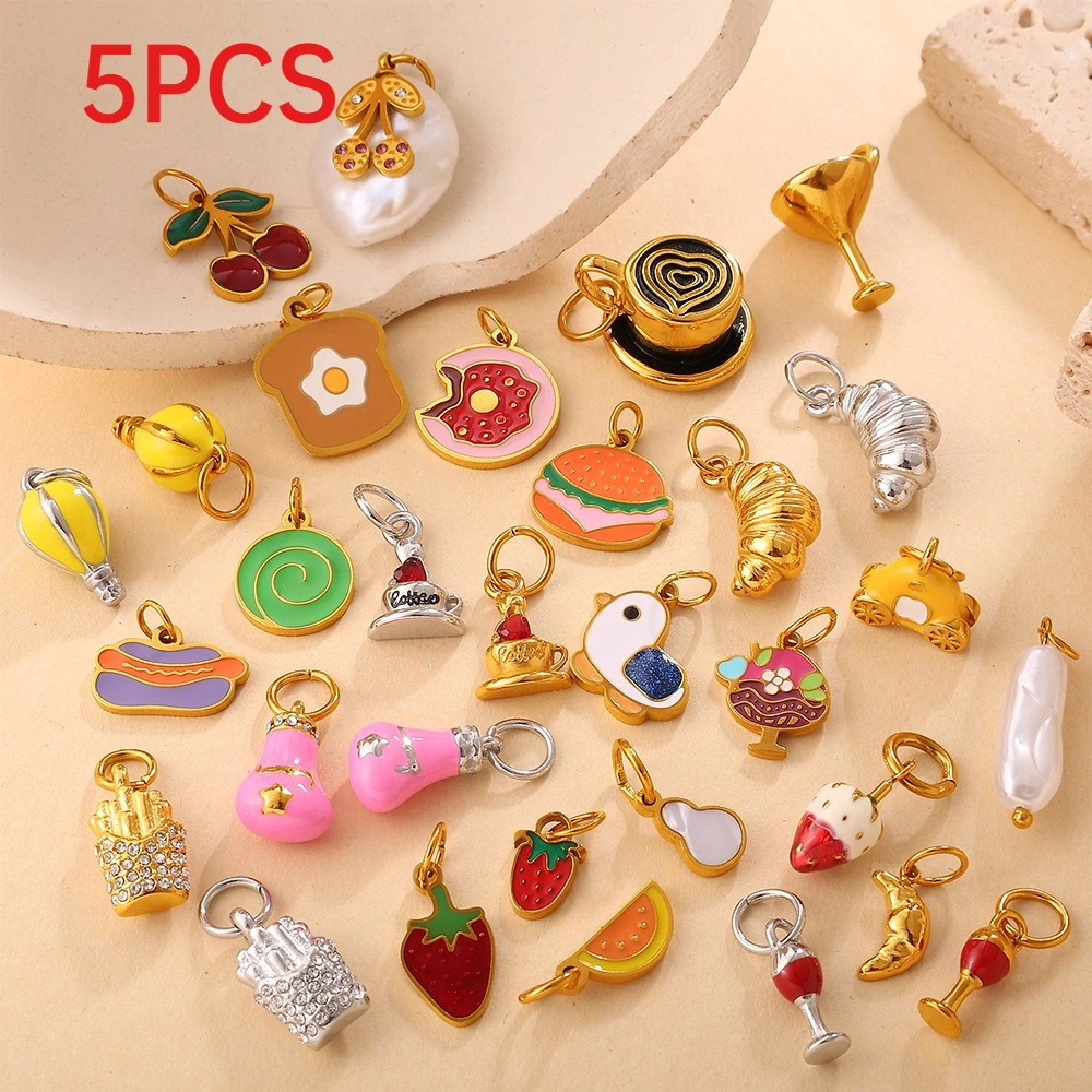 5Pcs Cute Food Charms Hamburger Fries Mini Pendants DIY Jewelry Accessories