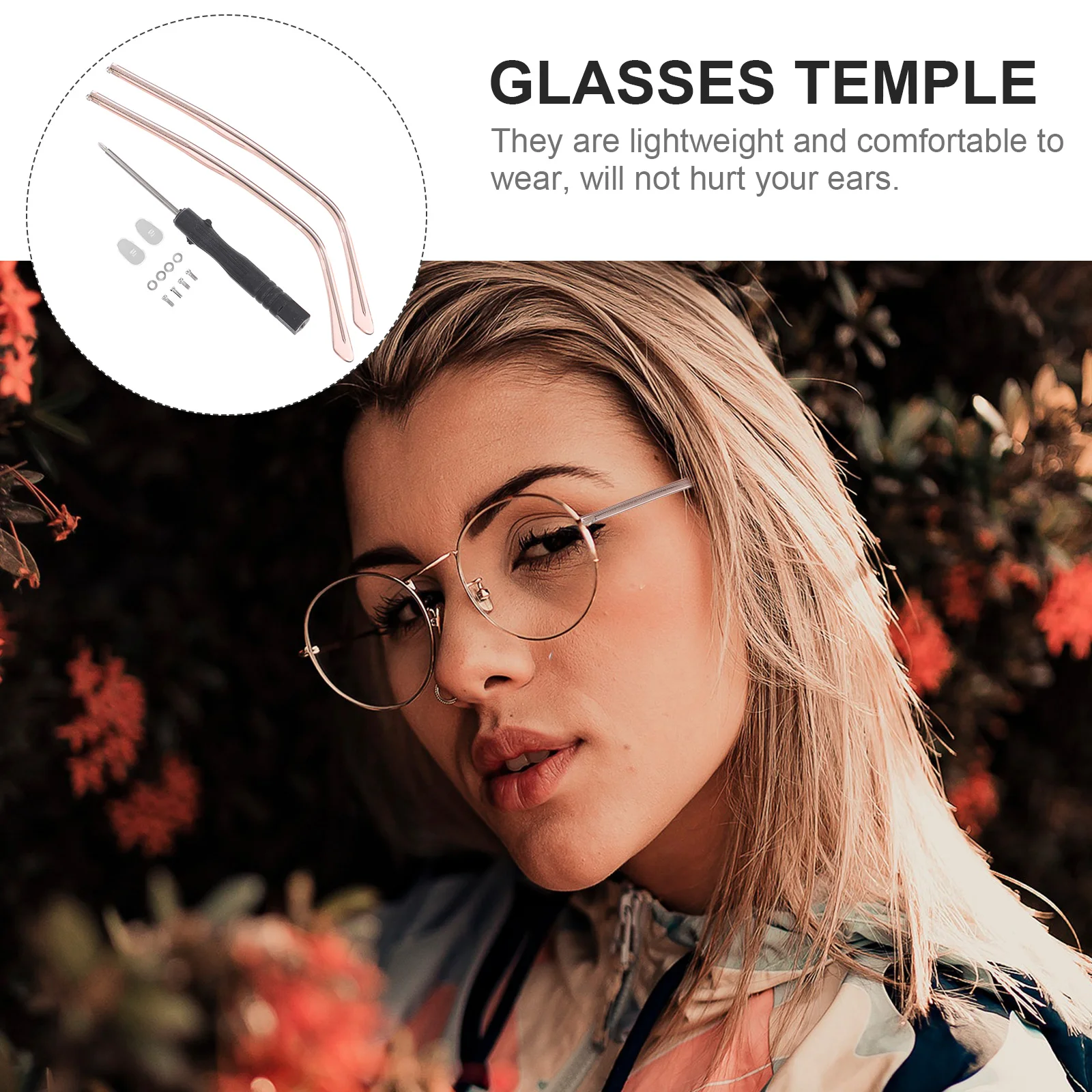 

1 Pair Nonslip Metal Eyeglasses Arms Crystal Rose Gold Lightweight Comfortable Glasses Temple Accessories Replacement Parts