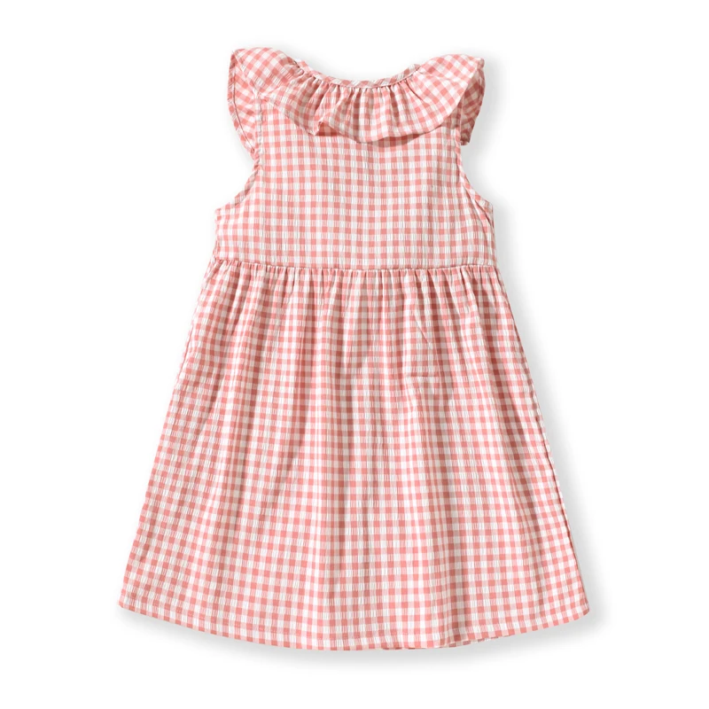 Little maven Girls Plaid Dresses for Mushroom Appliques Baby Girls Sleeveless Dresses Kids Elegant Peter Pan Collar Dress