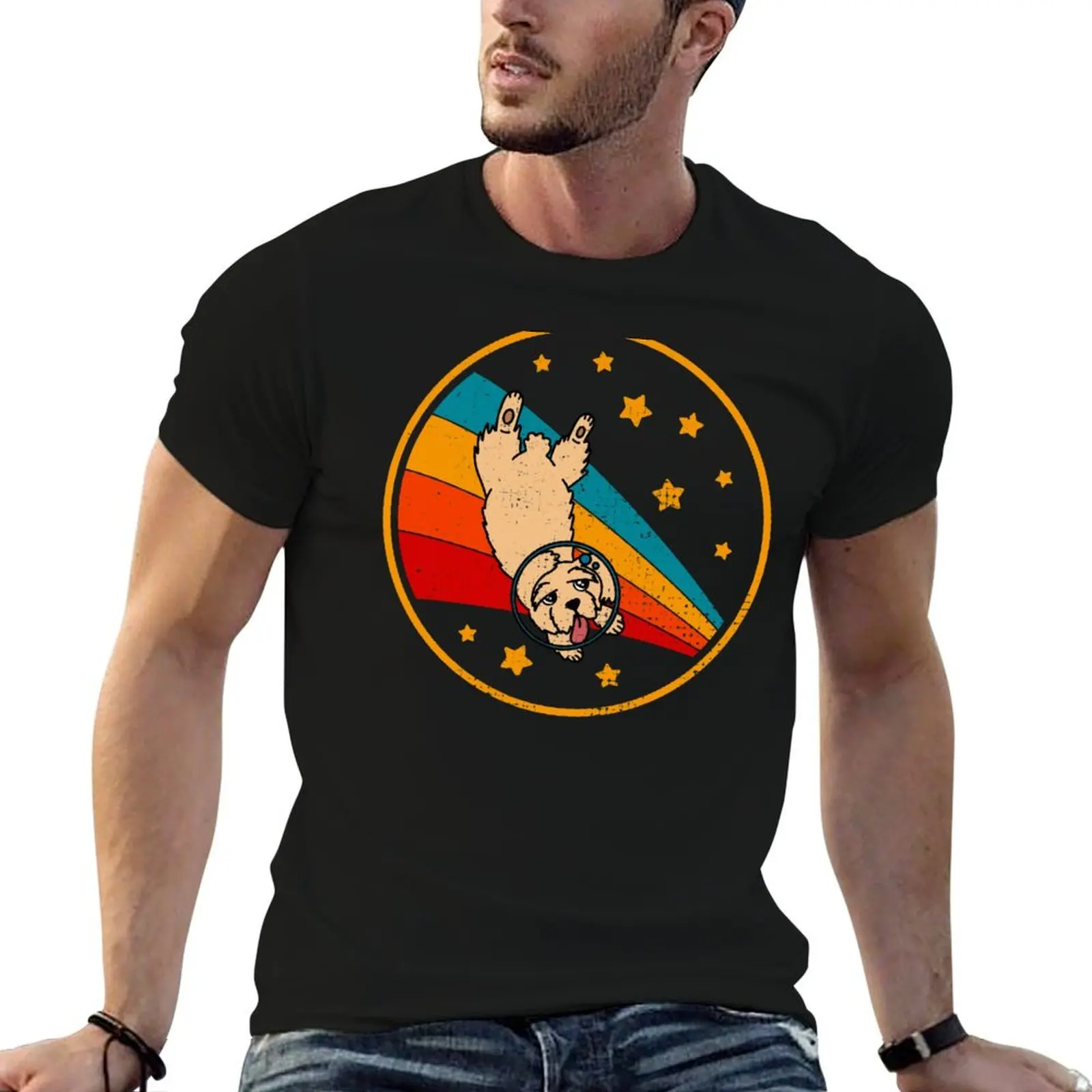 Camiseta con estampado de perro Clumber Spaniel Vintage para hombre, camisetas con estampado gráfico de perro en el espacio, camisetas con estampado gráfico para hombre