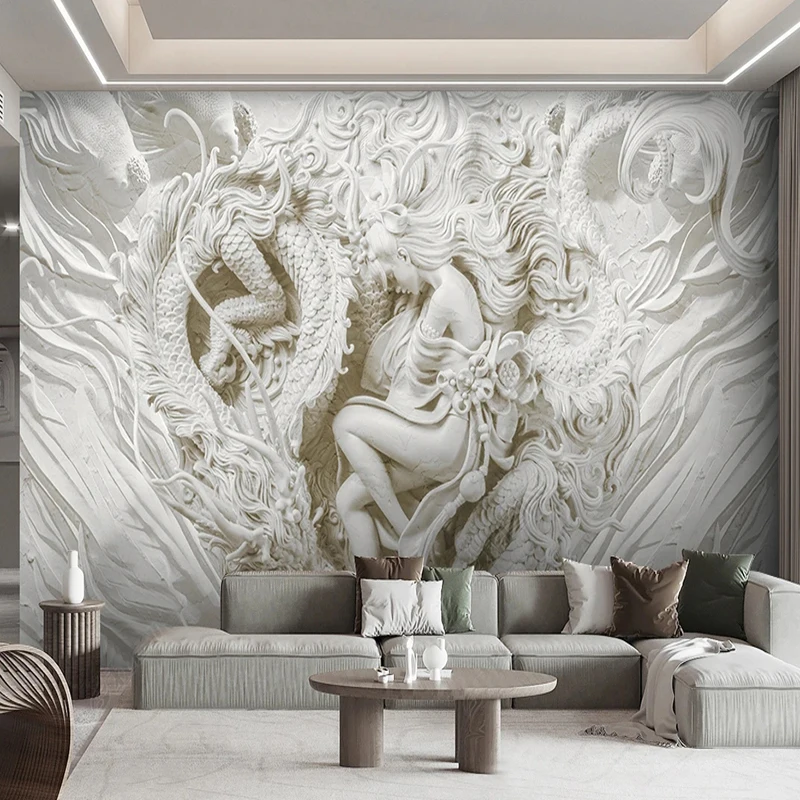 Custom 3D Photo Wallpaper Chinese 3D Relief Dragon Totem Figure  Mural Living Room Sofa Study Background Home Decor Wall Sticker