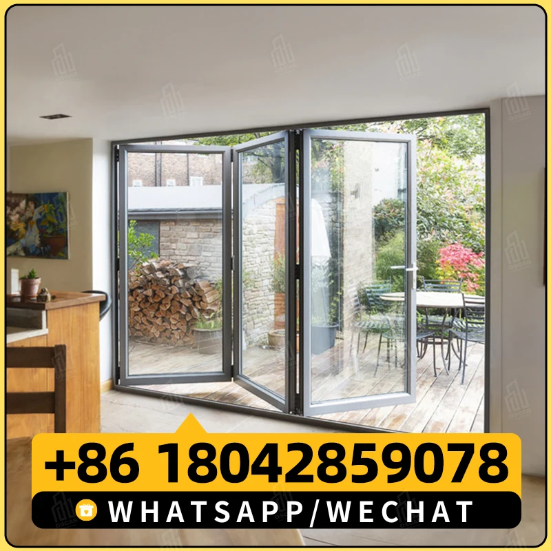 eehe AS-2047 Certified Balcony Bi Folding Doors Insulated Double Glazed Aluminum Accordion Folding Doors