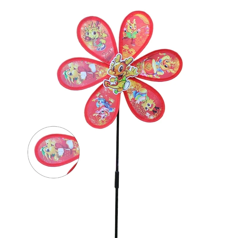 Plastic Garden Windmills Children Kids Toy Bird-Scaring Wind Spinner 2024 New Year Dragon Pinwheel for Outdoor Lawn Yard