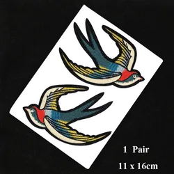 Cheap 1 Pair Green Swallows Embroidered Patch Sew On Patches Bird Parches Pair for Clothing DIY