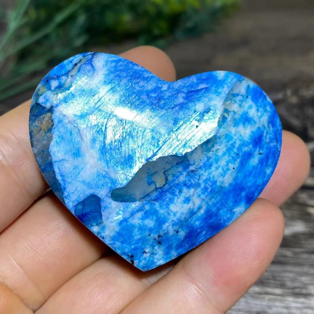 Crystal Natural Heart Flash Blue Moonstone Stone Quartz Carving Healing Reiki Minerals Specimen Spiritual Home Decoration