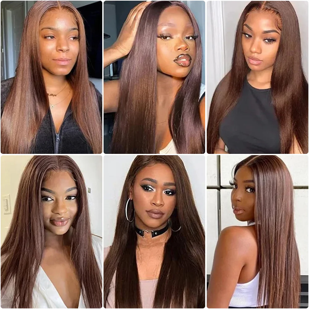 Peluca Frontal de encaje HD 13x6, peluca de cabello humano liso 13x4 para mujeres, pelucas frontales de encaje marrón Chocolate, pelucas de cabello humano 100% de 30 y 36 pulgadas