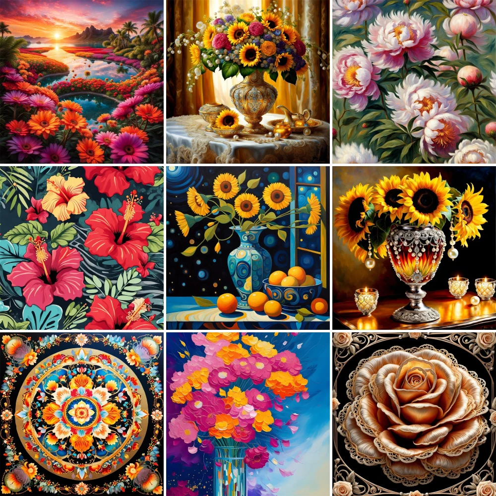 Flowers Rose Peony Chrysanthemum Cross Stitch Set Embroidery Craft Handmade Needlework Handicraft Different For Adults Package