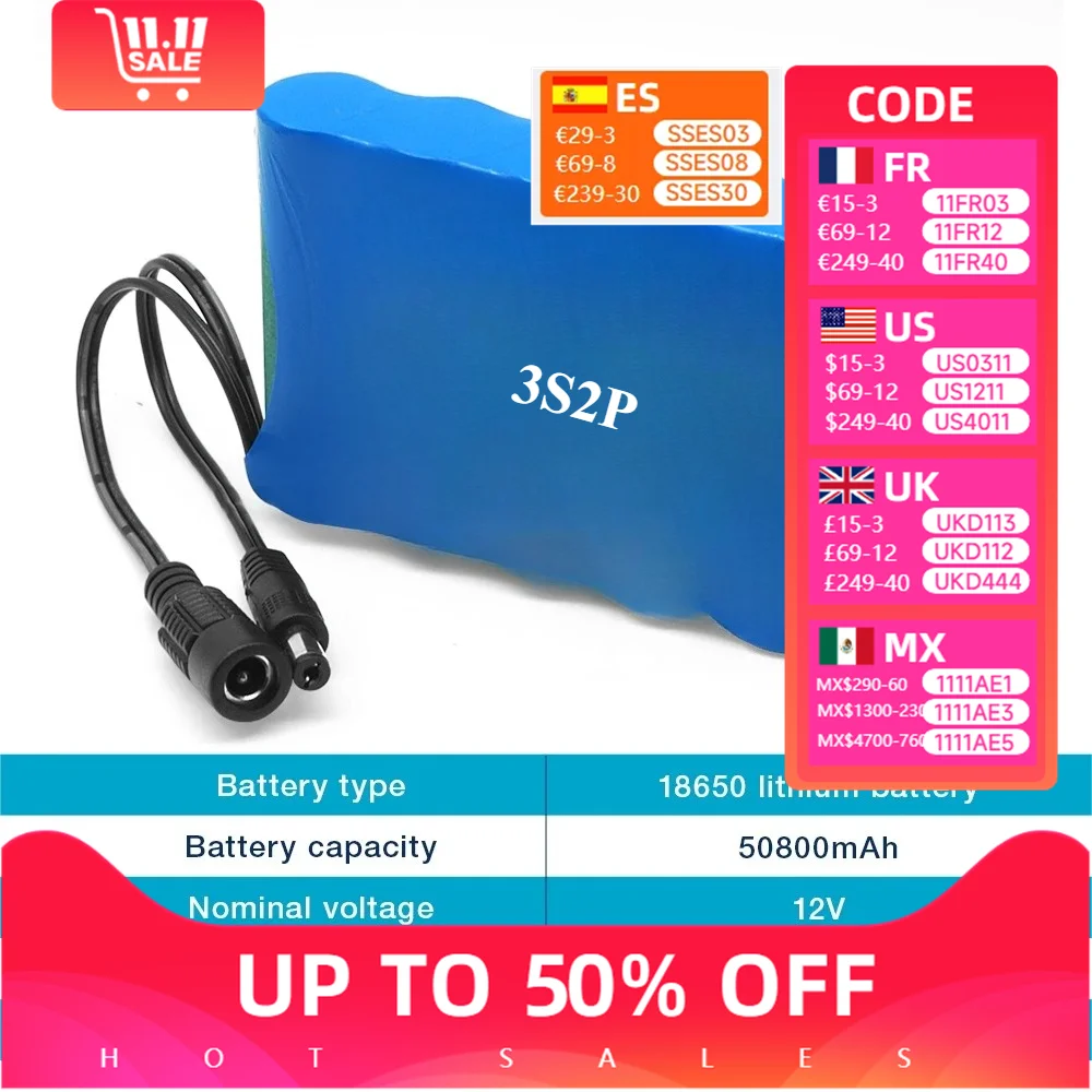 

Portable Super 100%New3S2P12V 50800mAh Li Ion Battery Pack Rechargeable 12 .6Vcharger or CCTV Camera Monitor lithium battery 12v