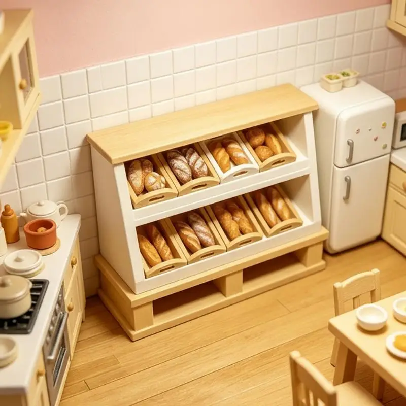 

1Pcs 1 12 Dollhouse Cake Cabinet with Mini Bread Rack Realistic Storage Shelf Model for Doll Kitchen Decor