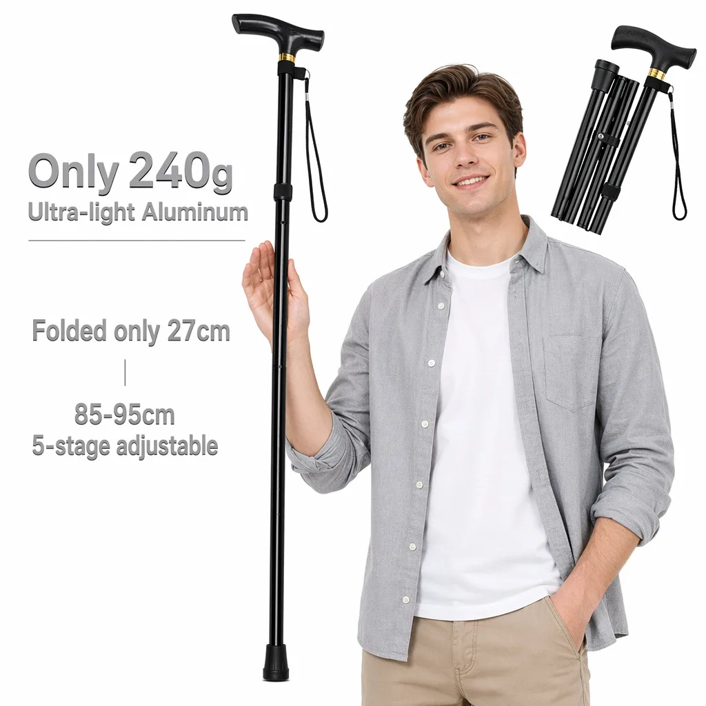 Foldable Aluminum Crutch Anti-Slip Outdoor Walking Stick Post-Surgery Rehabilitation Support Mobility Aid Climbing Stick Cane