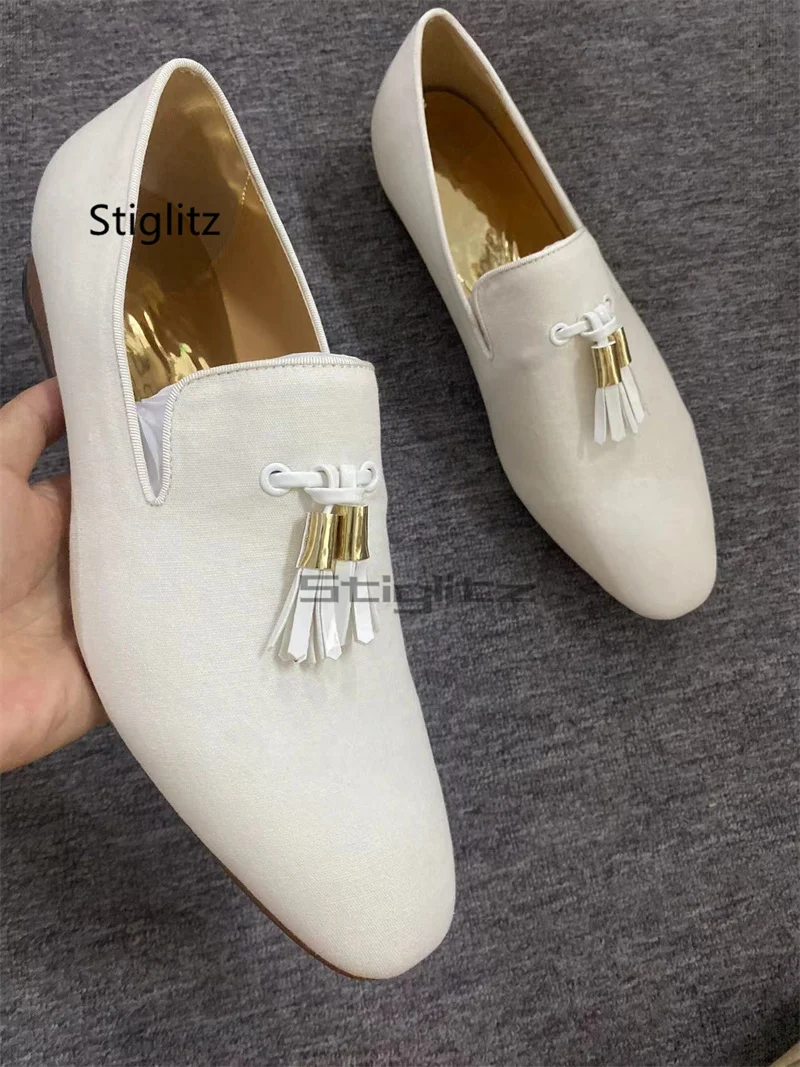 Beige Tassel Loafers Men's Shoes Round Toe Slip On Genuine Leather Casual Dress Male Shoes Party Offfice Wedding Shoes Autumn