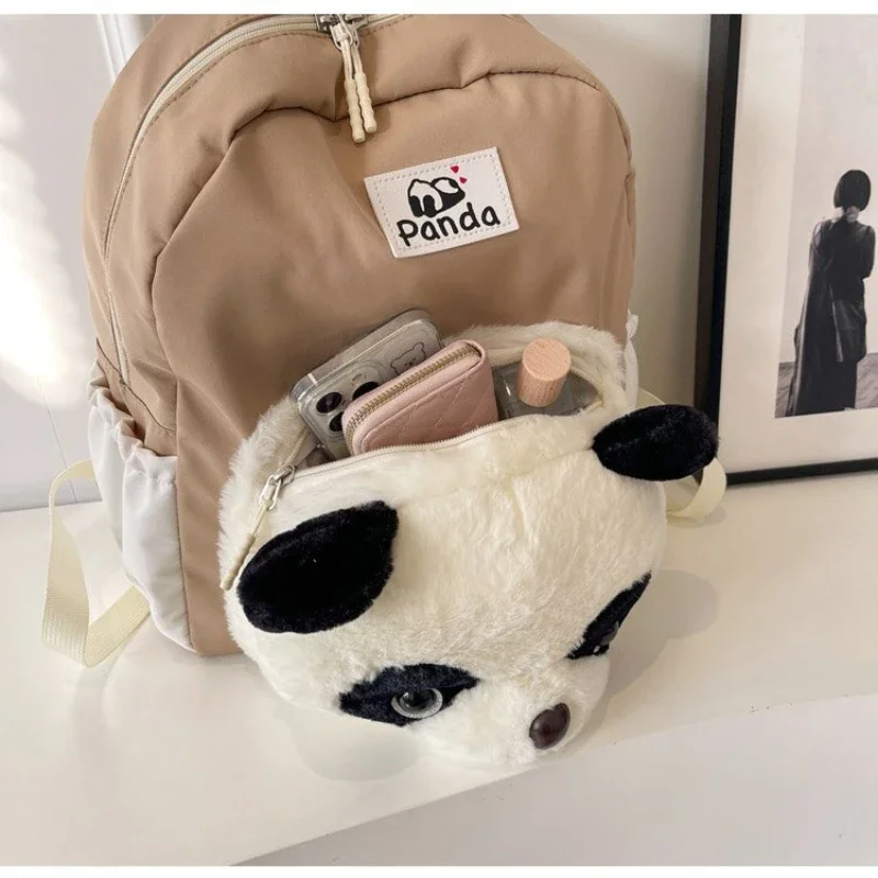 Bolsa de diseñador ligera de dibujos animados para estudiantes adolescentes, Panda de felpa, mochilas escolares, mochilas escolares, al por mayor