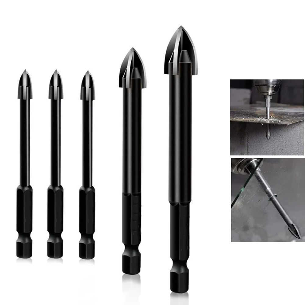 5pcs Cemented Carbide Drill Bit 6mm 8mm 10mm For Glass Concrete Tile Wood Hole Opener Length 80-85 Mm Power Tool Parts