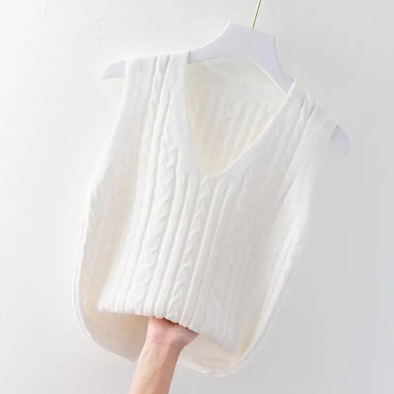 Spring Autumn Winter Women's Knitted Vest Loose Sleeveless Outerwear Fashionable Base Layer Shirt V-neck Thermal Index Medium