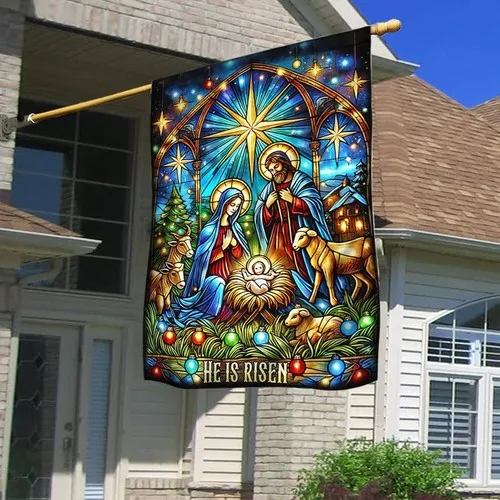Nativity of Jesus Stained Glass Christmas He Is Risen Flag Graden Flag XXH LLP LLX uui
