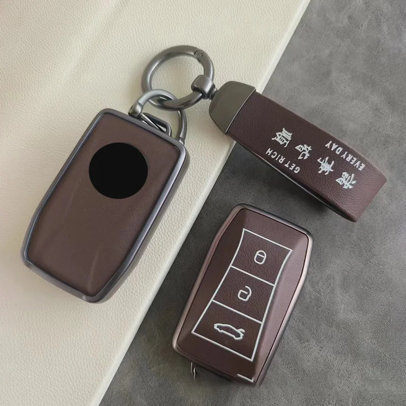 Simple Leather Style for Lotus Emira 3 Button Smart Remote Car Key Case Cover Fob Keyring Keychain Holder Accessories