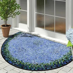 Semi-circle Entrance Doormat Retro Creative Art Floor Mat Floral Ethnic Style Carpet Geometric Home Rug Stain-resistant Foot Mat