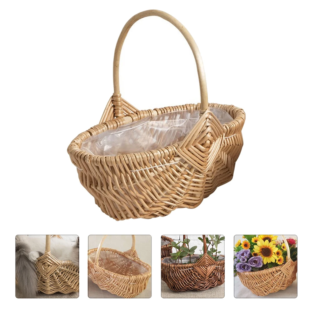 

1Pcs Handmade Rattan Fruit Basket Wood Material Storage Basket Durable Eco Friendly Bread Vegetable Snack Holder