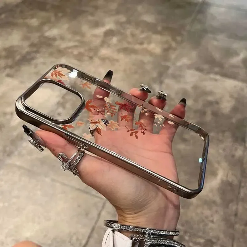 秋のシンプルな紅葉柄 iPhoneケース iPhone 17 16 15 14 13 12 11 Pro MAX 16E X XR XS XSMAX 7 8 Plus Y2K クリア ソフトカバー