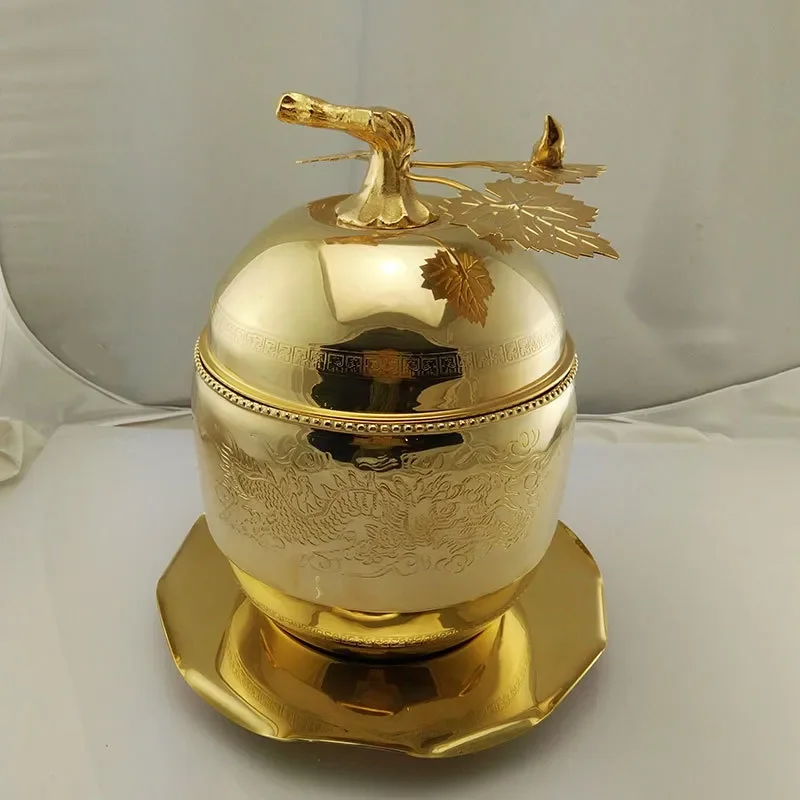 Luxury Gold Silver Plated Winter Melon Soup Bowl with Saucer Elegant Chinese Style Buddha Jumps Over the Wall Serving Dish