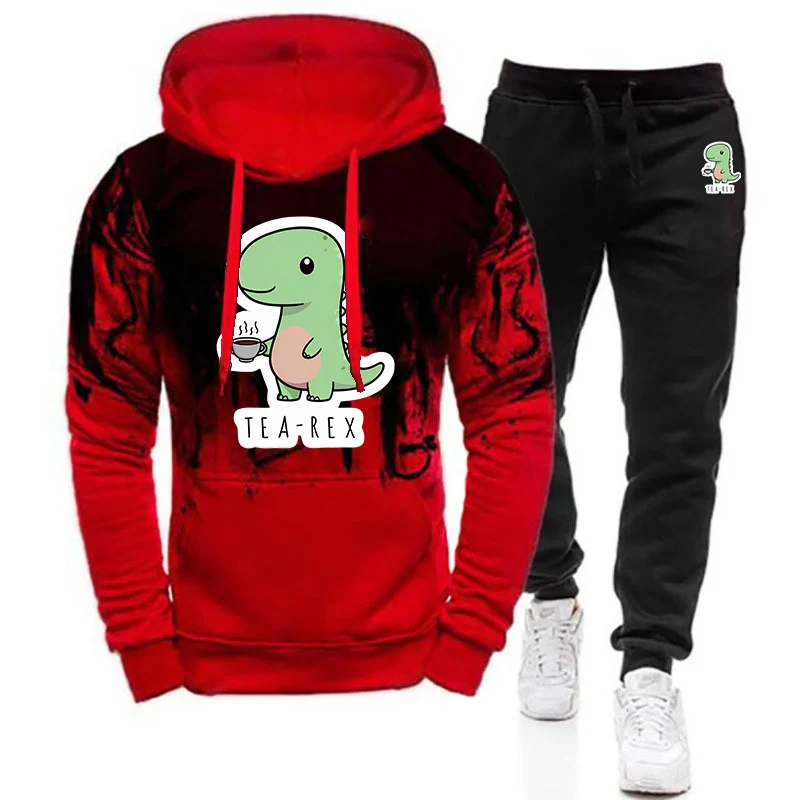 Spring And Autumn 2025 Tea-Rex Dinosaur Logo Print Men's Sweatshirts Pullover Outdoor Solid Color Versatile Hoodies Pants Suits