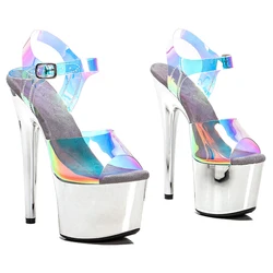 Leecabe 17CM/7Inch Holographic Exotic Sexy Fashion Platform Sandals  party High Heels Shoes Pole Dancing Shoes