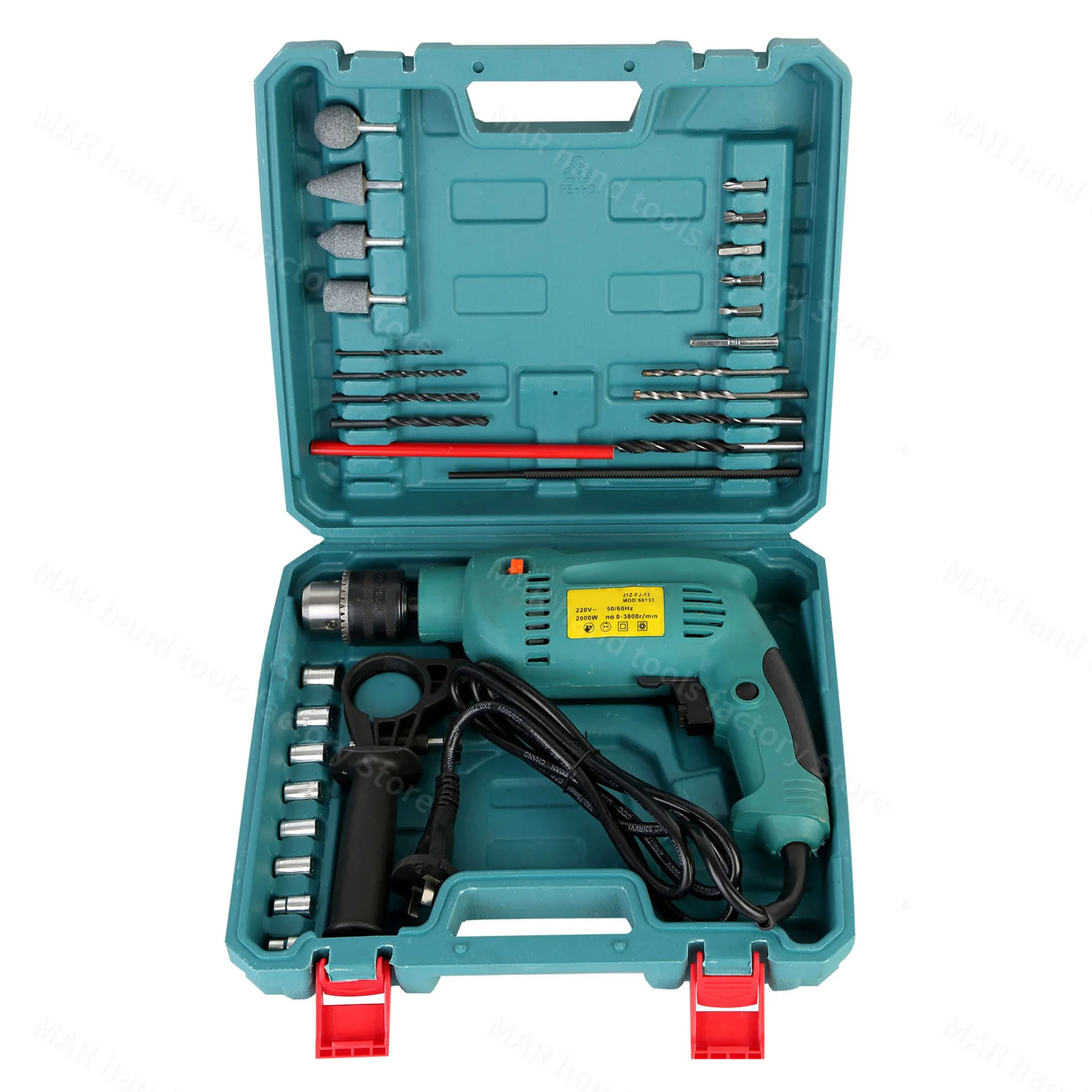 Perceuse électrique, perceuse à percussion portative, pistolets de forage plat, 220V 2000W 3800RPM, perceuse multifonctionnelle à vitesse réglable