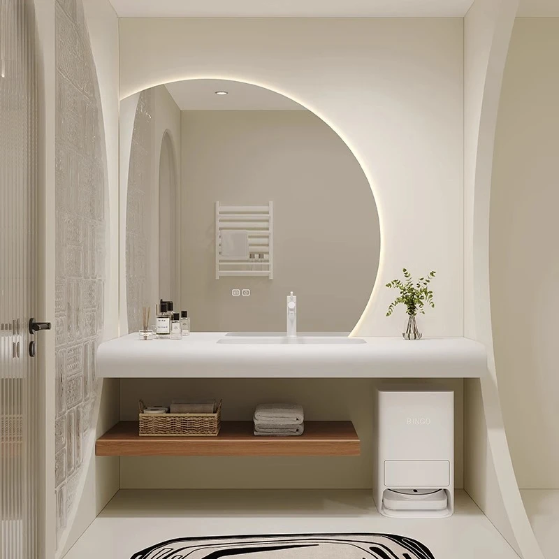 

Double-layer sweeping robot bathroom cabinet combination light luxury smart washbasin washbasin