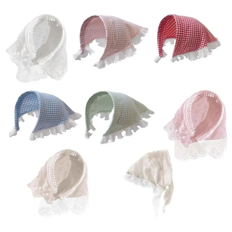 

39BD Women Lace Bandana Head Scarf Integrated Headwear French Triangular Pastoral Headdress Props for Outdoor Activity
