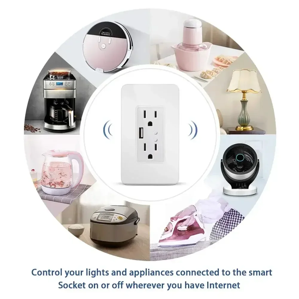 Smart Tuya WiFi presa a doppia presa US con caricatore USB per controllo vocale USA/CAN/MEX compatibile con Alexa e Google Home