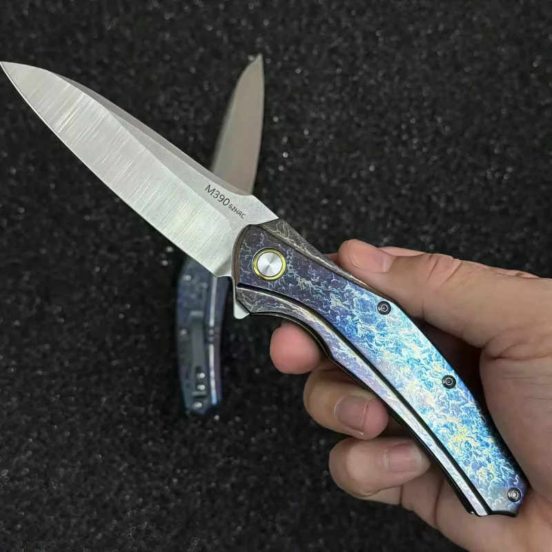 High Hardness M390 Blade Titanium Alloy Handle Folding Pocket Outdoor Camping Survival Knife Portable Utility Knives EDC Tools