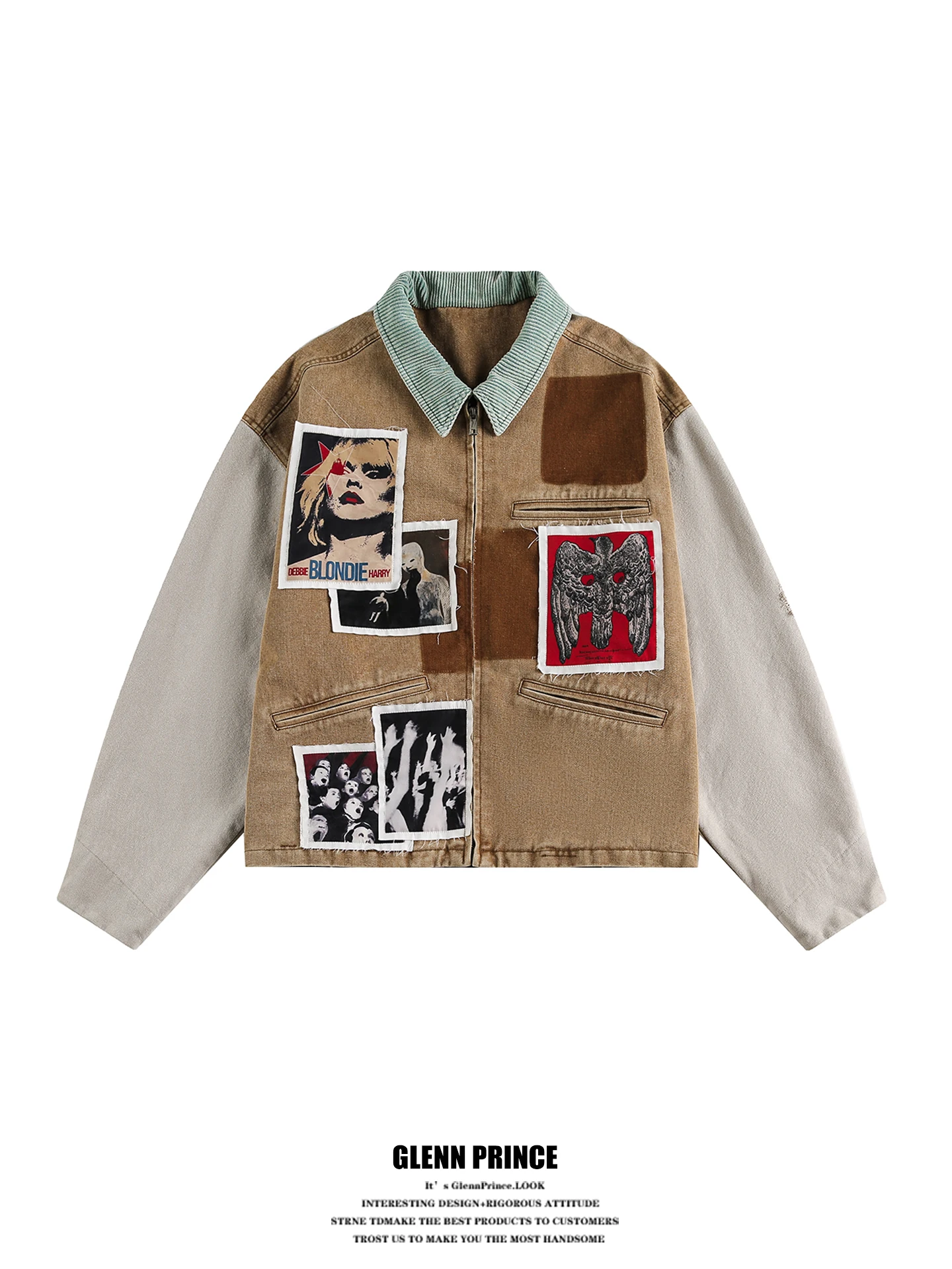 

GPstudio Street Ретро Лоскутная Детройт Спецодежда Jaet Мужская осенняя повседневная верхняя одежда в стиле панк Свободная посадка с длинной молнией све