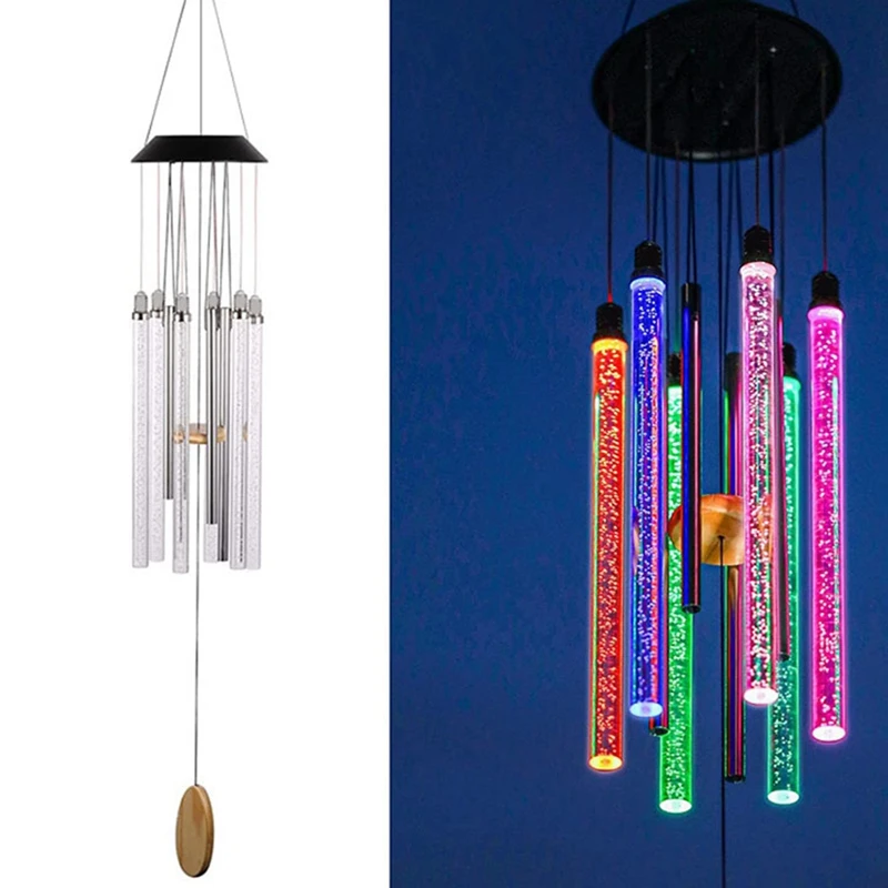 Solar Led Wind Chime Light Various Colors Light  Outdoor Waterproof Hanging Tube Pendant Lamp