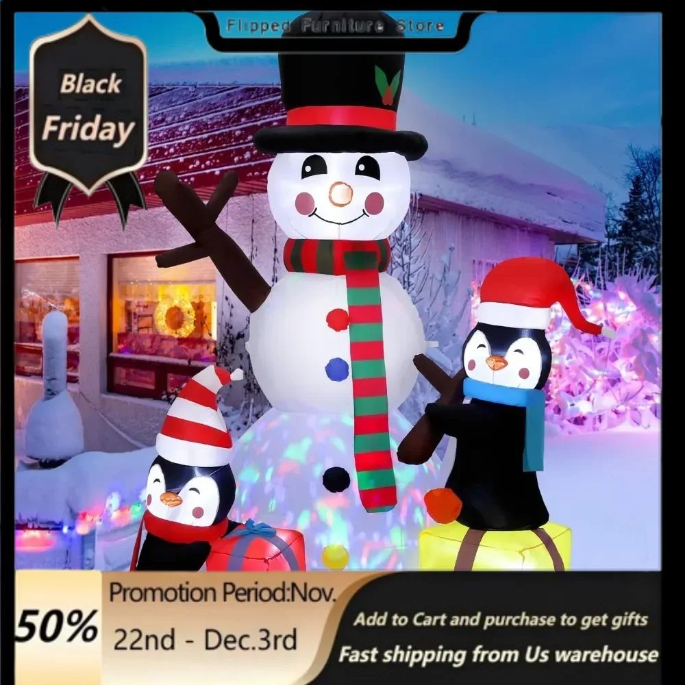 

7FT Tall Christmas Inflatables Outdoor Decorations Snowman with Penguins, LEDs for Christmas Indoor Outdoor Yard Decorations