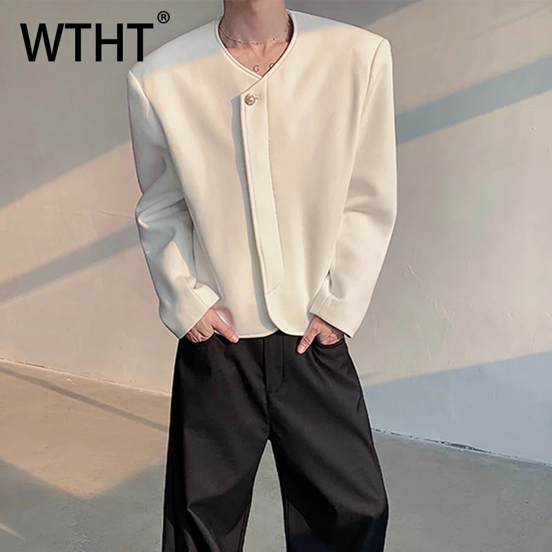 

WTHT Fashion Men's Solid Color Loose American Style Coats Trendy 2025autumn Round Neck Single-breasted Jackets Male 2A1642