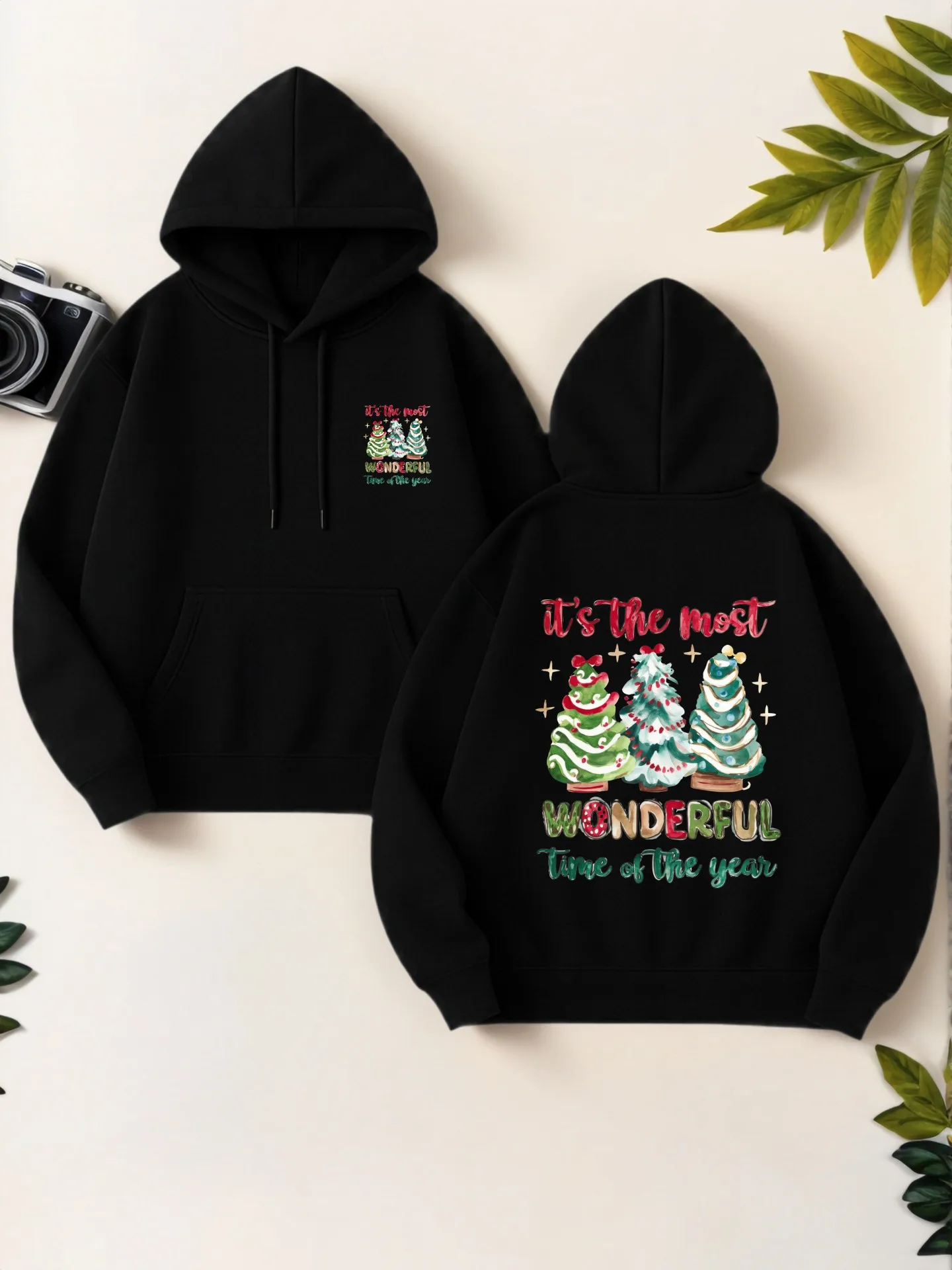 

Graphic Hoodie Women, Christmas - Tree Print, Cozy Aesthetic, Casual Everyday Wear, For Young Men