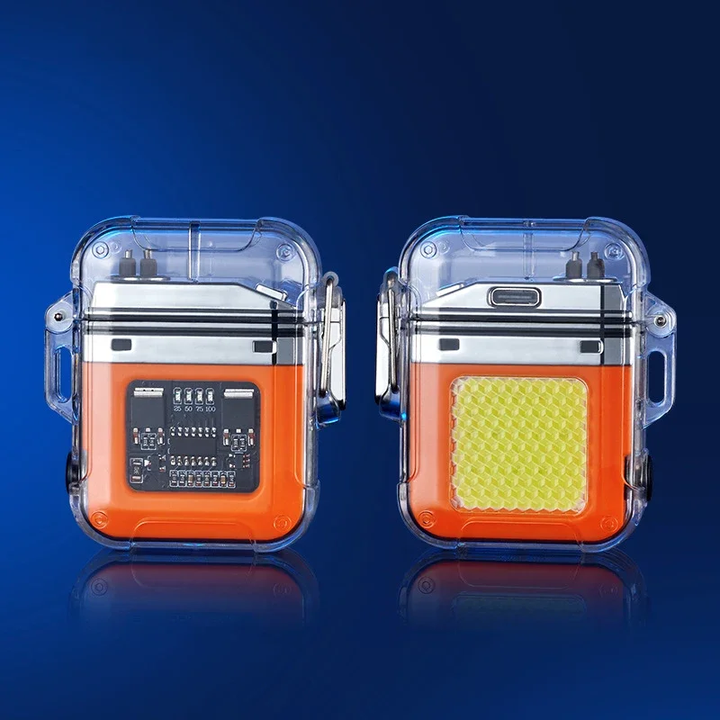 Outdoor Waterproof Lighter Windproof Lighter Electric Flashlight Transparent Plasma ARC USB Rechargeable Lighters Camping Gift