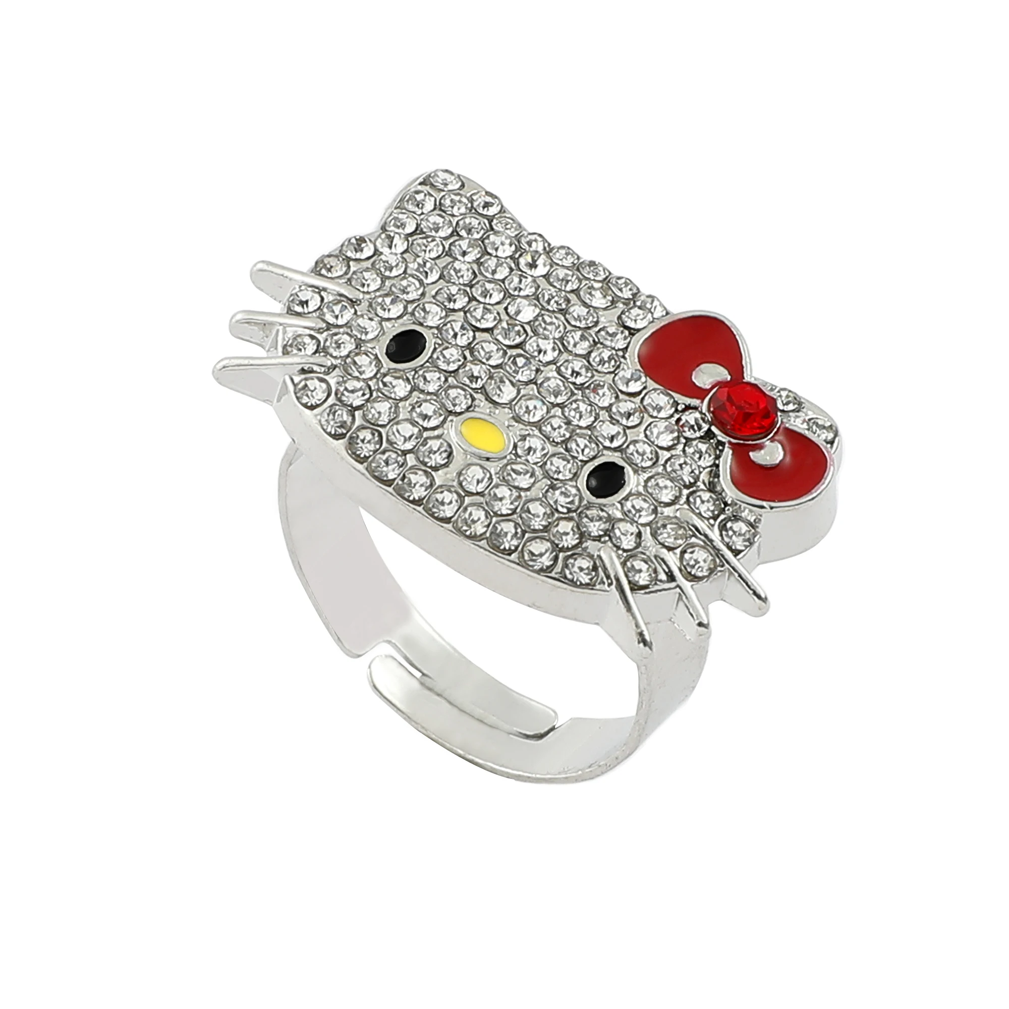 Sanrio Hello Kitty Y2K эстетическое кольцо, регулируемое кольцо со стразами, модный аксессуар Millennium, подарок для девочек и женщин