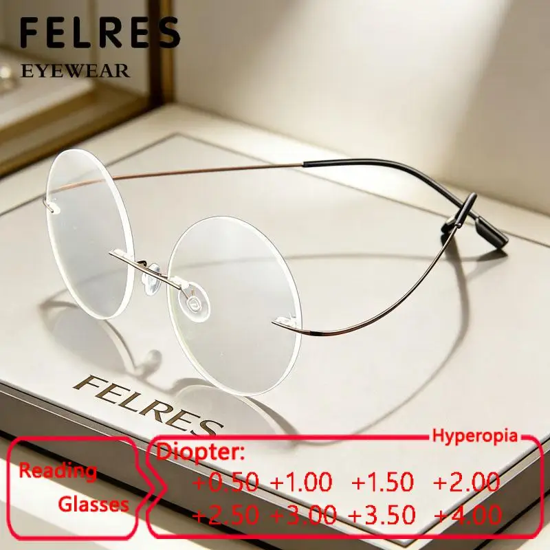 

Elderly Classical Round Anti Blue Light Reading Glasses Men Women Memory Titanium Alloy Rimless Prescription Presbyopic Readers