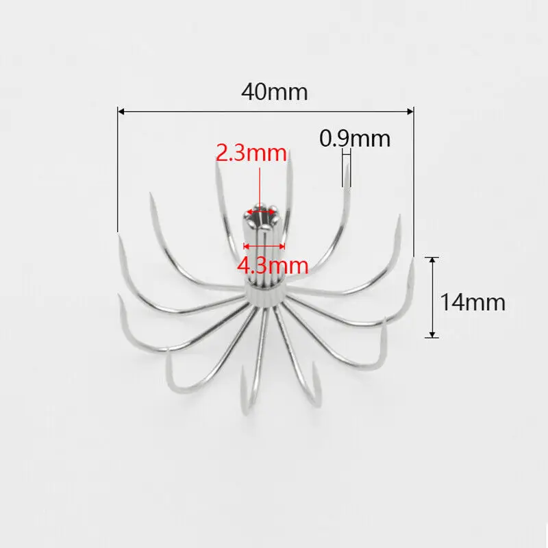 

10Pcs Stainless Steel Large Squid Hooks Thick Multi-Claw Fishing Hooks Anti-Seawater Corrosion for Saltwater Fishing
