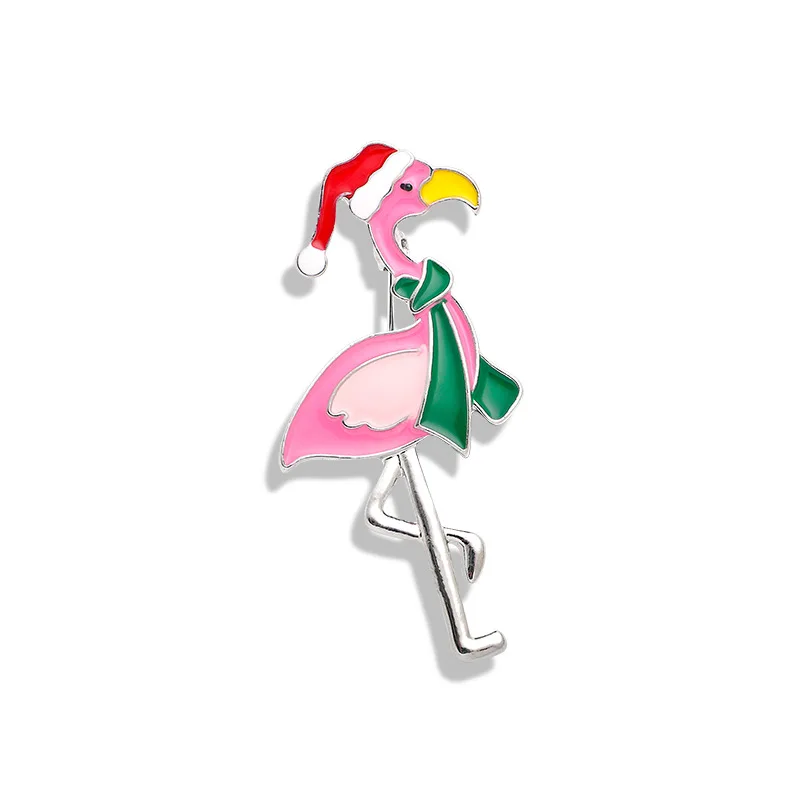 New Year Enamel Santa Flamingo Christmas Tree Snowman Brooch Pins Women Christmas Cartoon Wreath Brooch Fashion Jewelry Gift