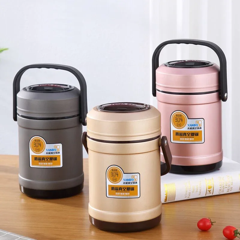 Vakuum-Thermo-Lunchbox aus Edelstahl, großes Fassungsvermögen, mehrere Schichten, isoliertes Fass, Bento-Box, Tragetasche