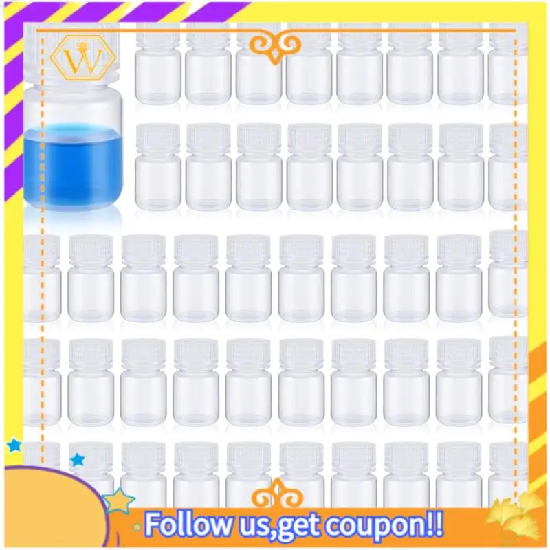 

Latest-48Pcs 1 Oz Pill Bottle Sample Bottle Polypropylene Wide Mouth Reagent Bottle Plastic PP Sample Container With Cap