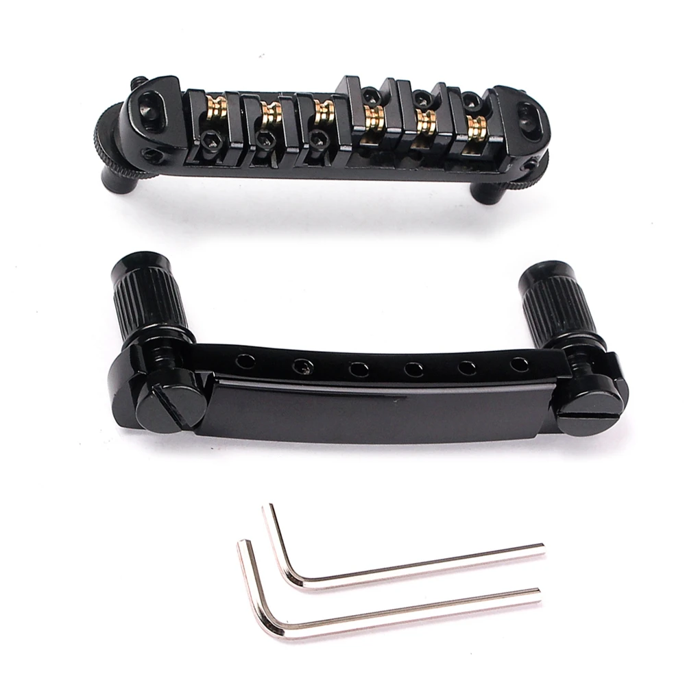 

Guitar Bridge Kit Tailpiece Combo Tune Matic Roller Saddle for Electric Guitars Sturdy Metal Construction Easy Mounting