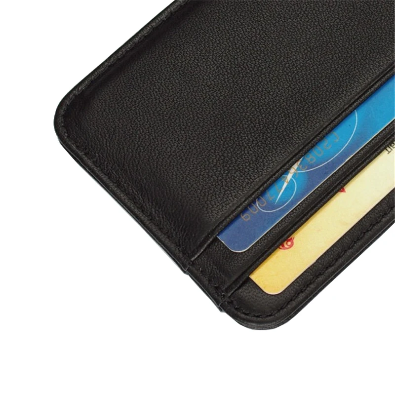 Porte-cartes en cuir véritable pour hommes, porte-cartes de visite mince, étui pour cartes de crédit, petit portefeuille fin, autocollant noir