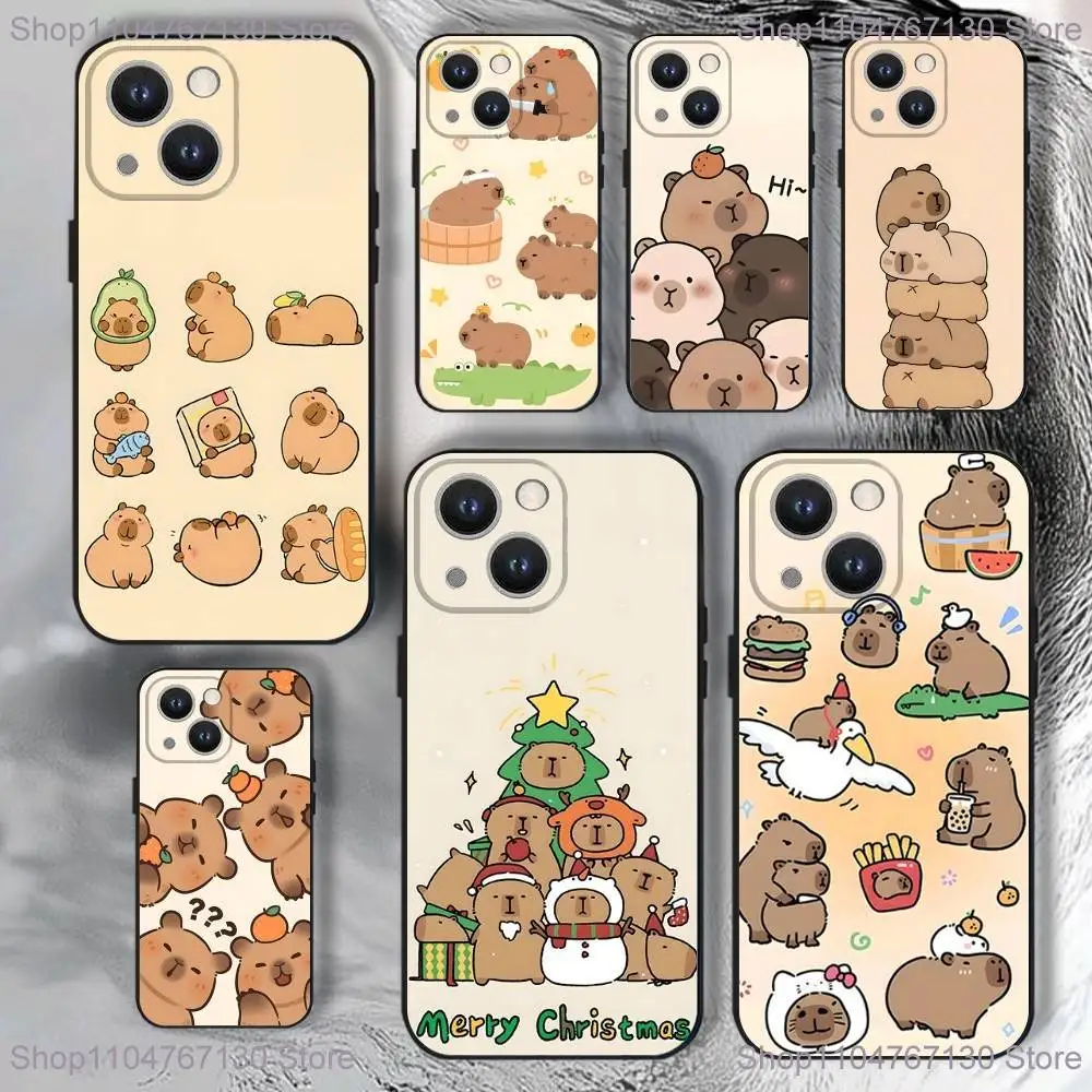 

Funny Cartoon cute capybara Phone Case For iPhone 17,16,15,14,13,12,11,Pro,XS,Max,XR,Plus,E,SE4,Mini Black Soft Cover