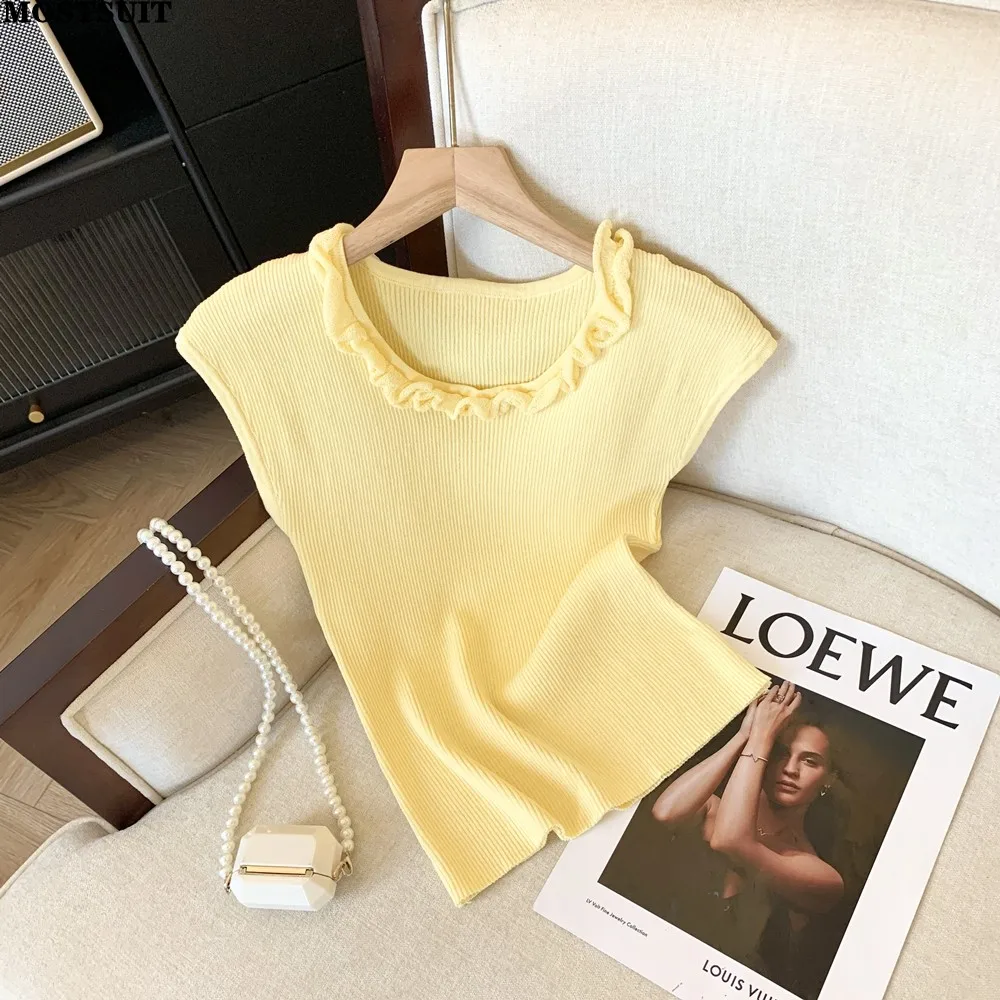 Ice Silk Slim Knit Sweater Vests Women 2024 Summer Sleeveless O-neck T-shirt Pullovers Solid Elegant Fashion Ladies Knitwear