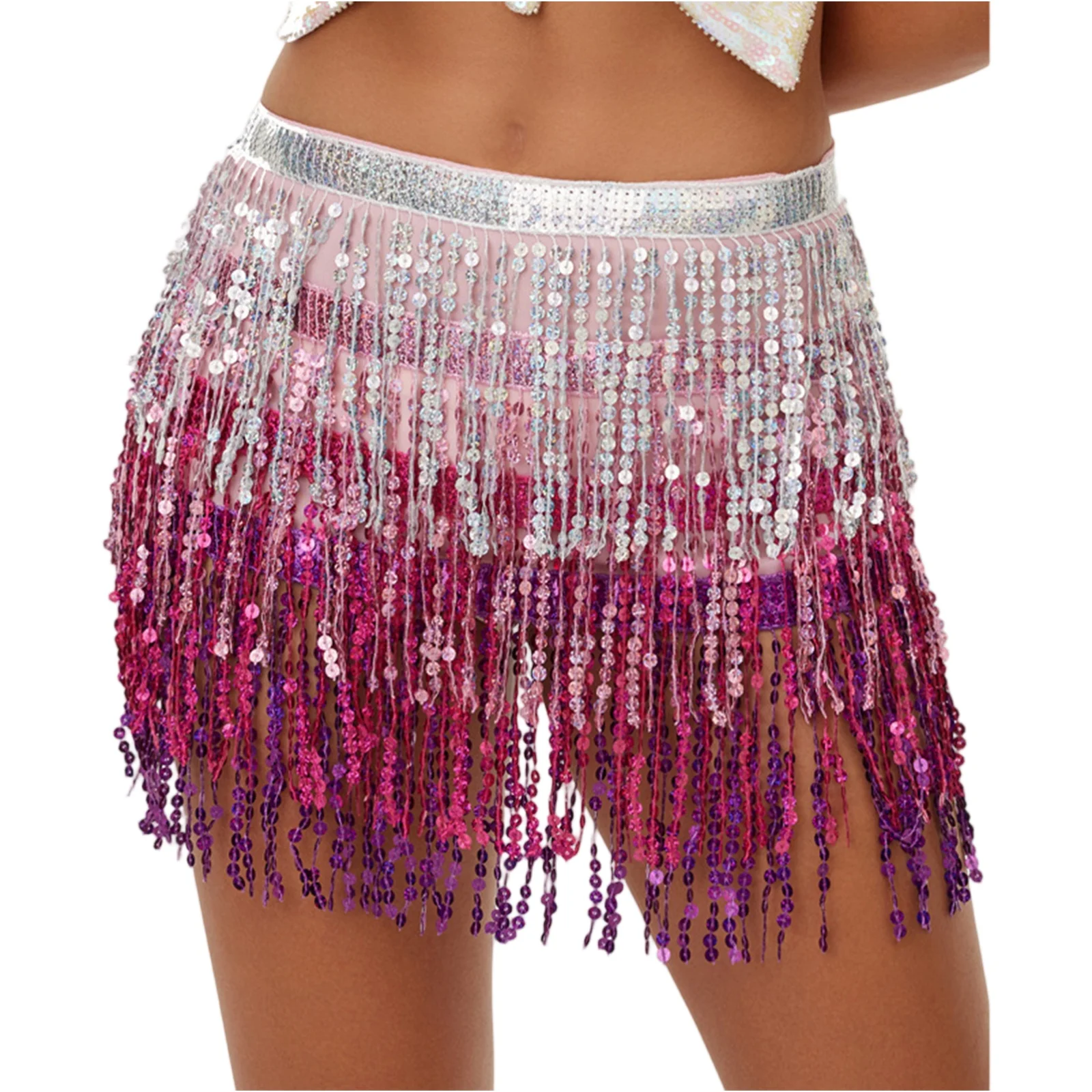 Traje de actuación del vientre bohemio sexi para mujer, falda brillante con flecos y cadena para la cintura, bufanda de cadera para actuación de baile, cinturón para danza del vientre